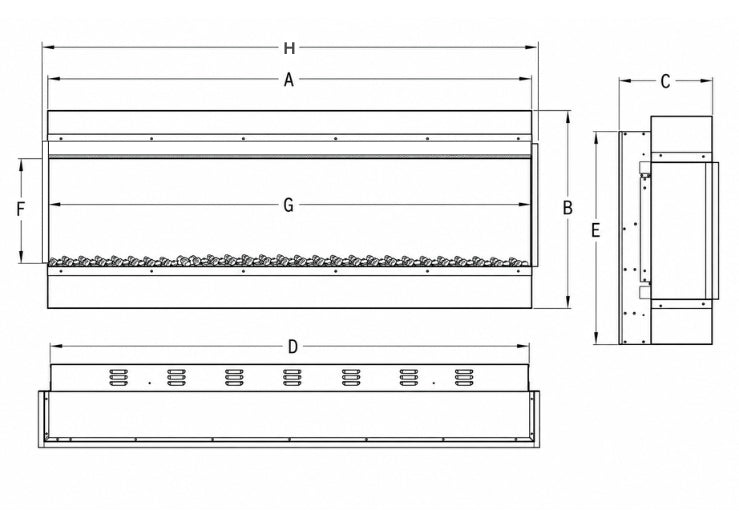 Spectrum Series electric fire dimensions technical drawing