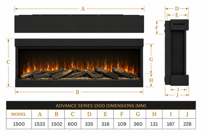 Evolution Fires Advance Series 1500 Media Wall Electric Fire
