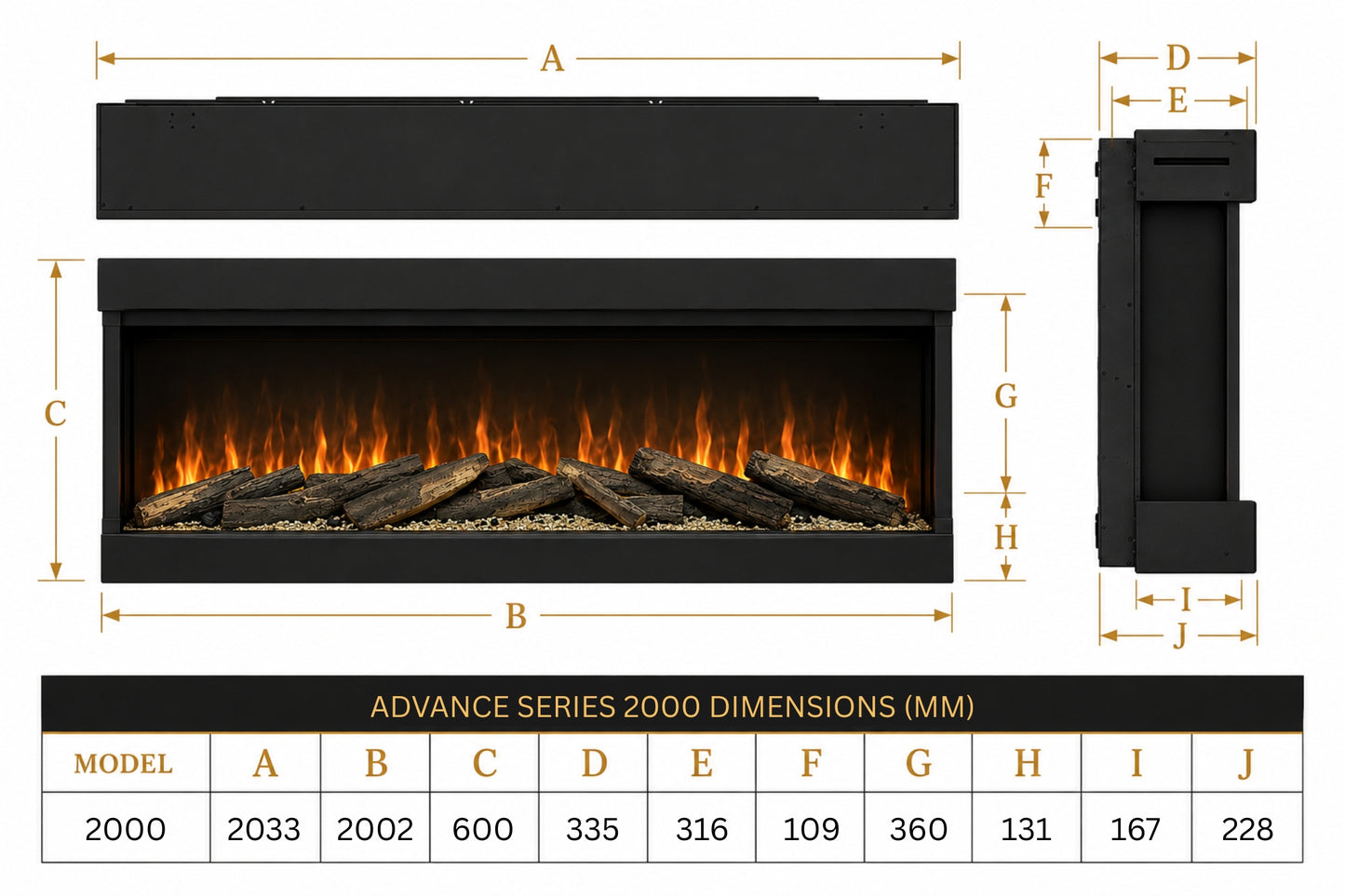 Evolution Fires Advance Series 2000 Media Wall Electric Fire