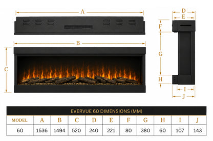Evolution Fires Evervue 60 LCD Real Flame Media Wall Electric Fire