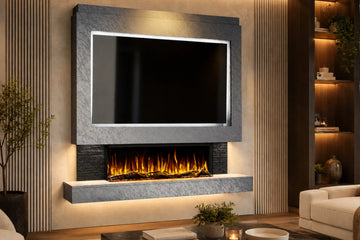 Pre-Built Media Wall Package 25 Including Integrated Electric Fireplace