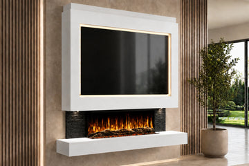 Pre-Built Media Wall Package 25 Including Integrated Electric Fireplace