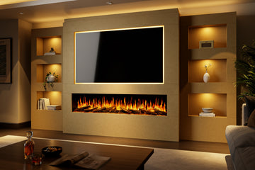 Pre-Built Media Wall Package 25 Including Integrated Electric Fireplace