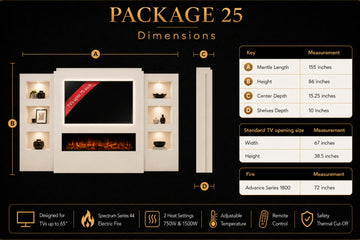 Pre-Built Media Wall Package 25 Including Integrated Electric Fireplace