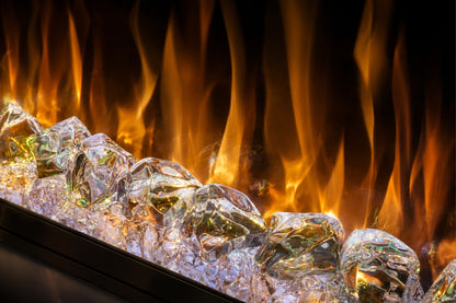 Spectrum electric fireplace crystal fuel bed with glowing ember effect and LED flame display from Evolution Fires.