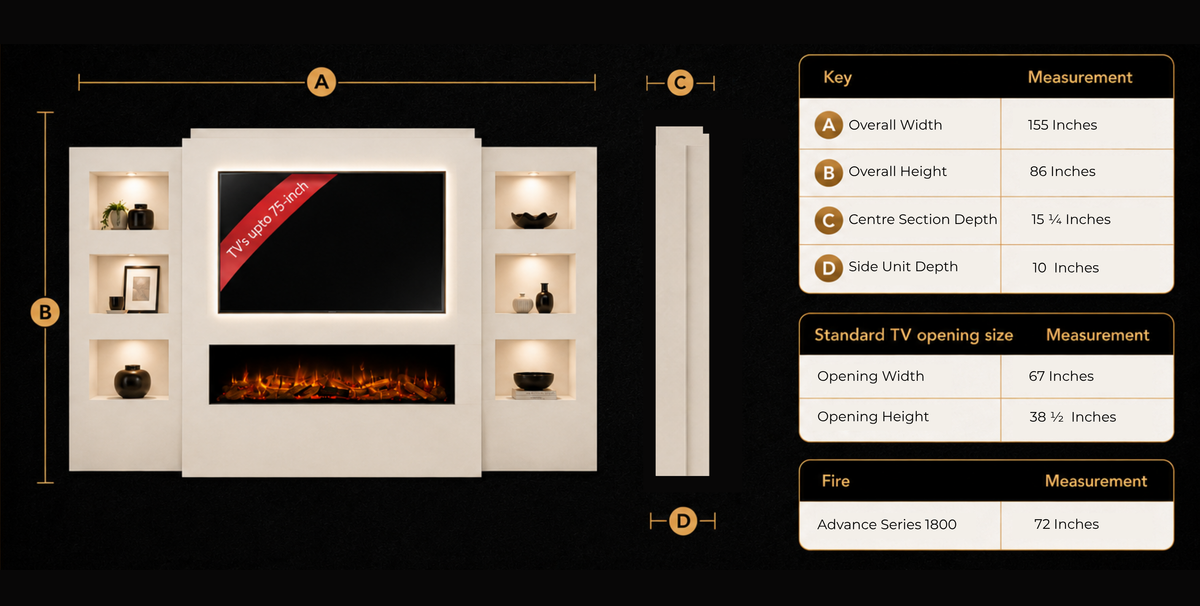 Pre-Built Media Wall Product Dimensions
