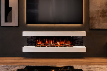 Package 25 Pre-Built Media Wall with Integrated Electric Fireplace, display shelving and delivery included.